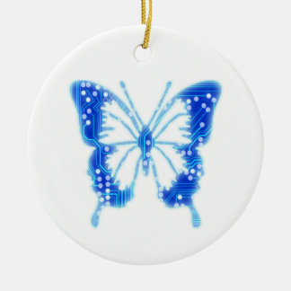 Blue Digital Butterfly, customize background Ceramic Ornament