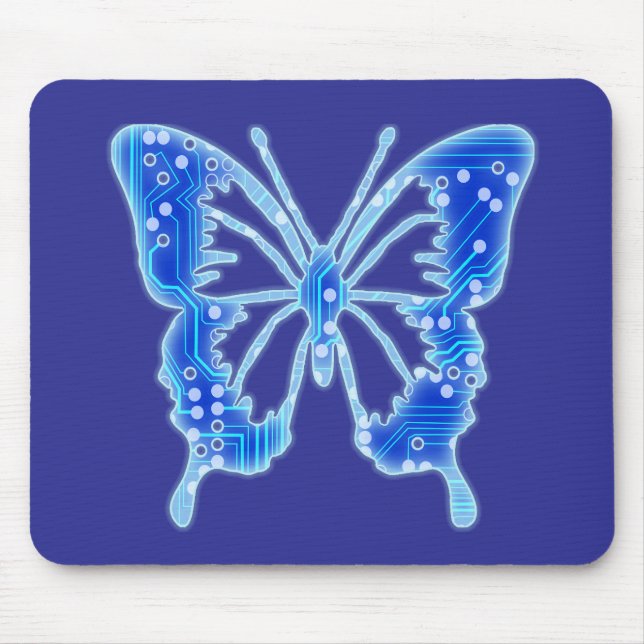 Blue Digital Butterfly, customize background  Mouse Pad (Front)