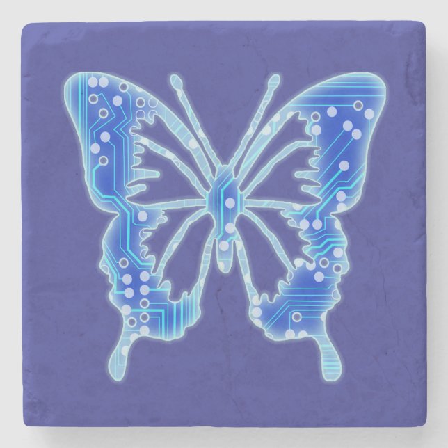 Blue Digital Butterfly, customize background  Stone Coaster (Front)