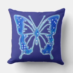 Blue Digital Butterfly, customize background Throw Pillow