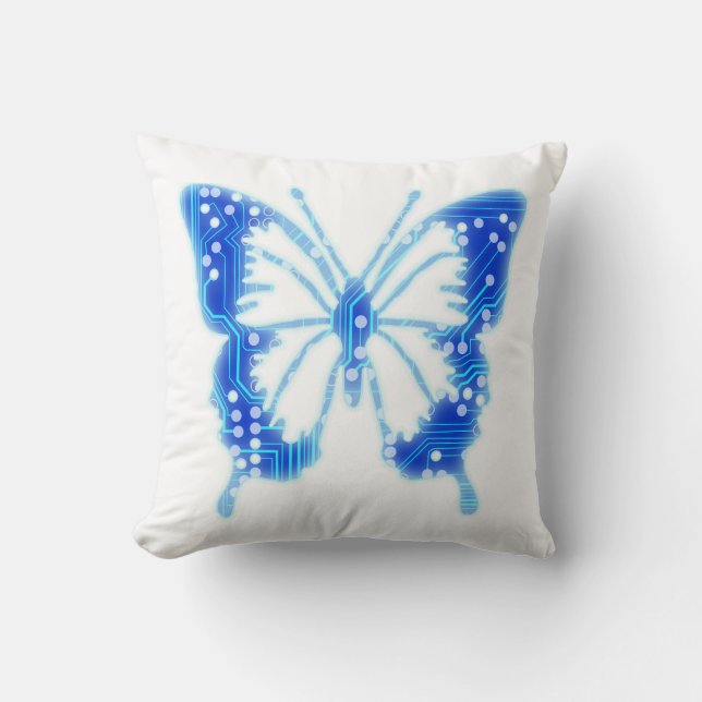 Blue Digital Butterfly, customize background  Throw Pillow (Front)