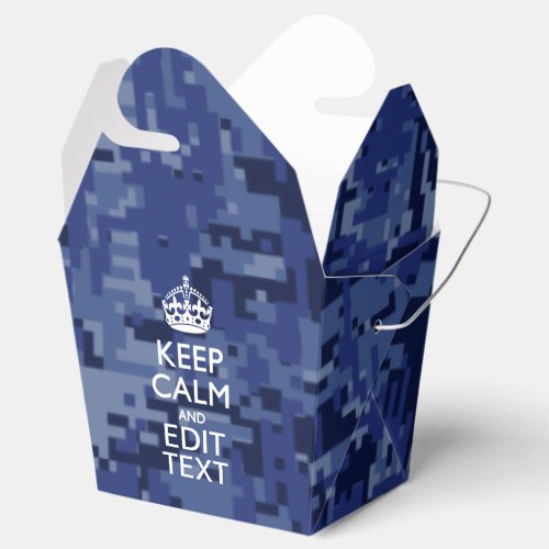 Blue digital camo KEEP CALM AND Edit Text Favor Boxes