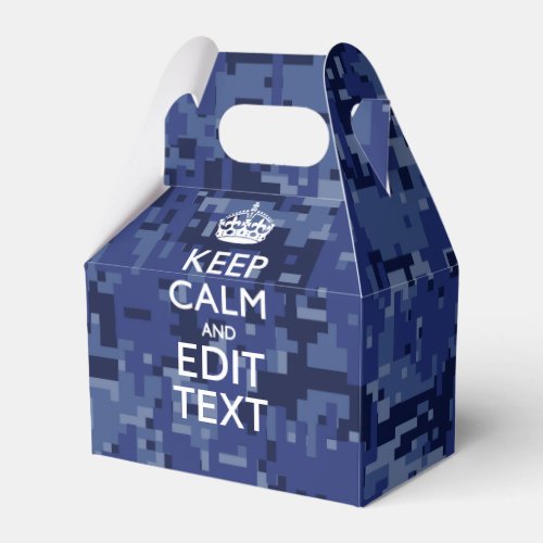 Blue digital camo KEEP CALM AND Edit Text Favor Boxes