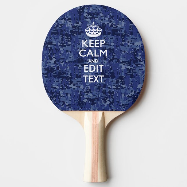 Blue digital camo KEEP CALM AND Edit Text Ping-Pong Paddle (Front)