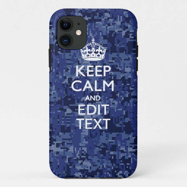 Blue Digital Camo KEEP CALM Your Text Case-Mate iPhone Case (Back)