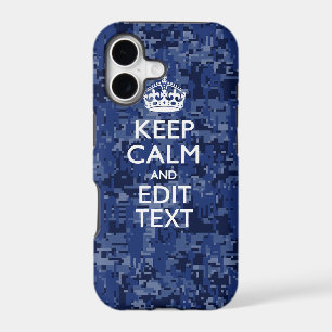 Blue Digital Camo KEEP CALM Your Text iPhone 17 Case
