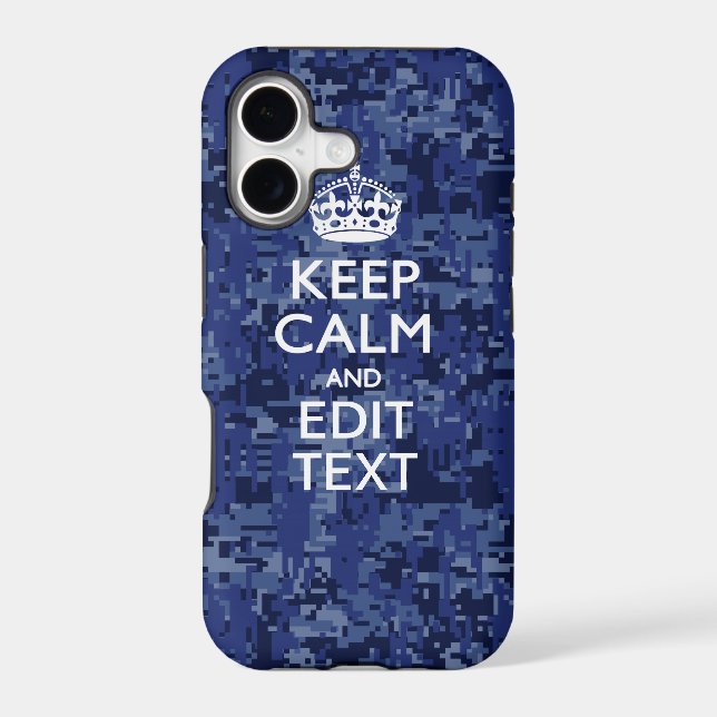 Blue Digital Camo KEEP CALM Your Text Iphone Case (Back)