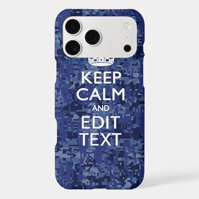 Blue Digital Camo KEEP CALM Your Text Iphone Case (Back)