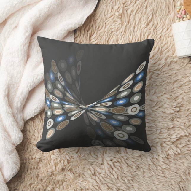 Blue Digital Dots Butterfly Twist Graphics Art Throw Pillow (Blanket)