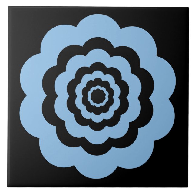 Blue Digital Flower Pattern Ceramic Tile (Front)