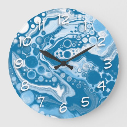  Blue Digital Fluid Art Marble  Large Clock