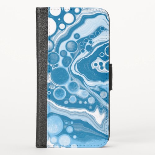 Blue Digital Fluid Art Marble Pour Painting Cells iPhone X Wallet Case