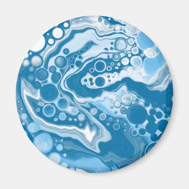  Blue Digital Fluid Art Marble Pour Painting Cells Magnet (Front)