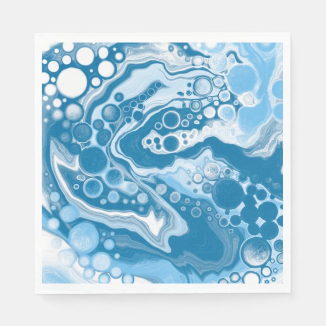  Blue Digital Fluid Art Marble Pour Painting Cells Napkins (Front)
