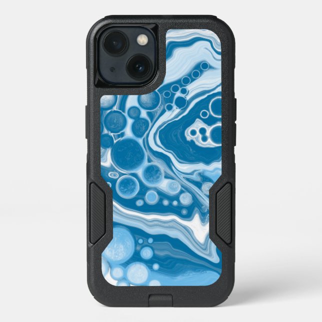  Blue Digital Fluid Art Marble Pour Painting Cells Otterbox iPhone Case (Back)