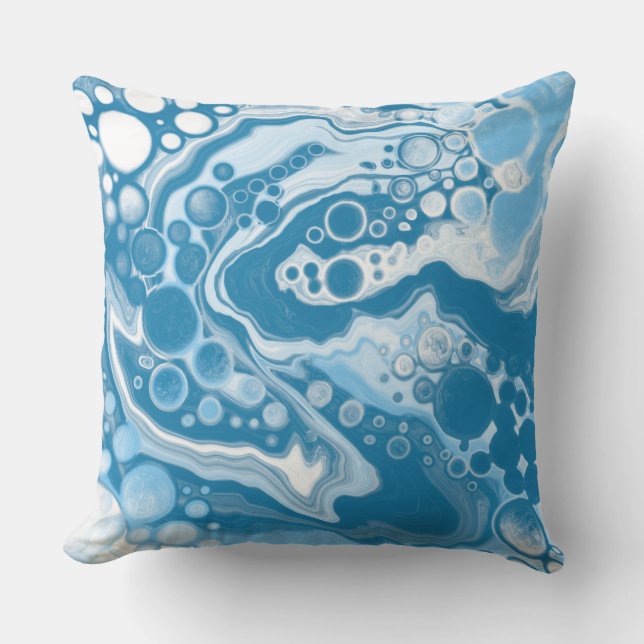  Blue Digital Fluid Art Marble Pour Painting Cells Outdoor Pillow (Front)