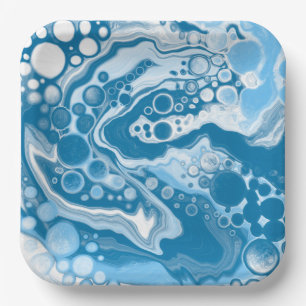  Blue Digital Fluid Art Marble Pour Painting Cells Paper Plates