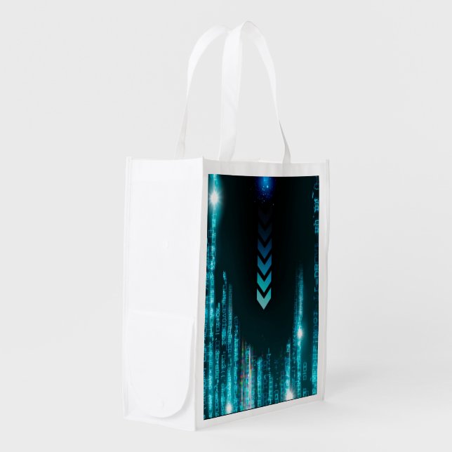 Blue Digital Galaxy Space Reusable Grocery Bags (Front Side)