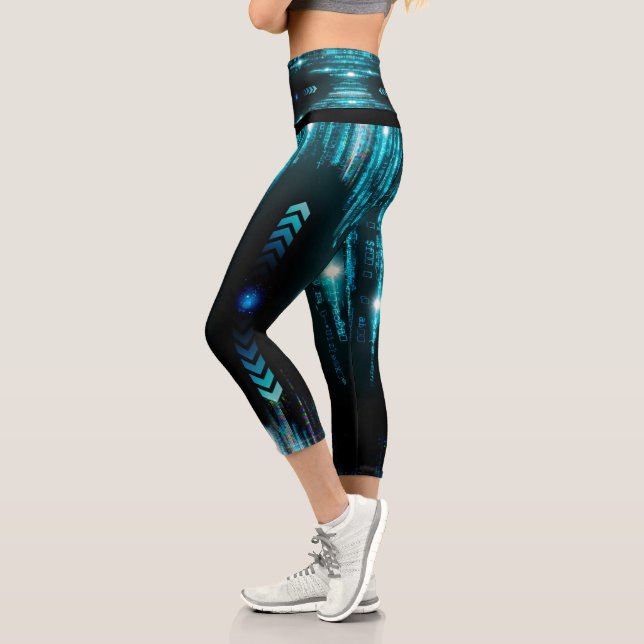 Blue Digital Galaxy Starry Space Capri Leggings (Left)