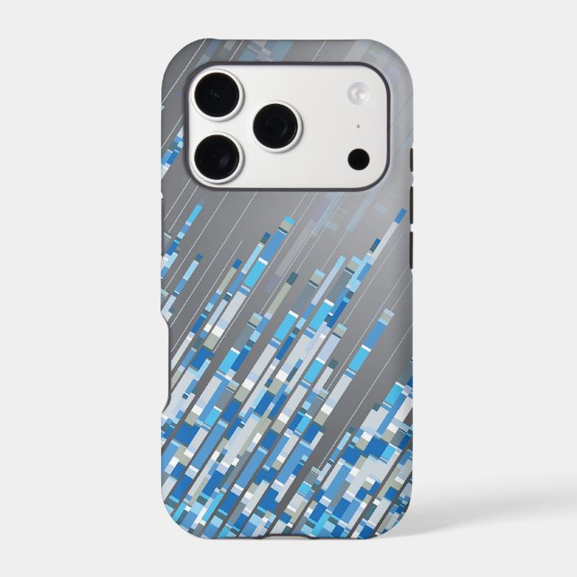Blue Digital Mosaic Diagonal Lines Abstract Art Case-Mate iPhone Case (Back)