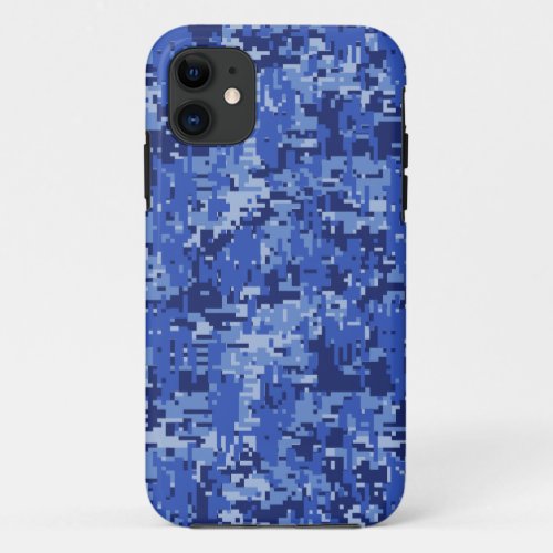 Blue Digital Pixels Camouflage Decor Texture iPhone 11 Case