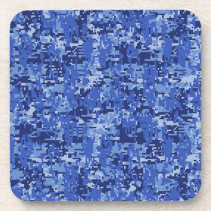 Blue Digital Pixels Camouflage Decor Texture Coaster