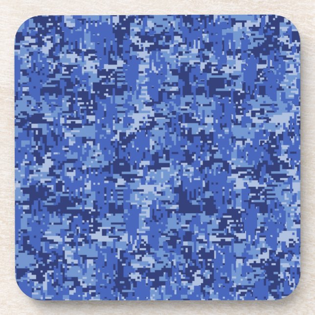 Blue Digital Pixels Camouflage Decor Texture Coaster (Front)