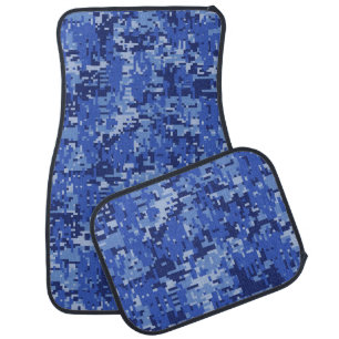 Blue Digital Pixels Camouflage Texture Car Mat