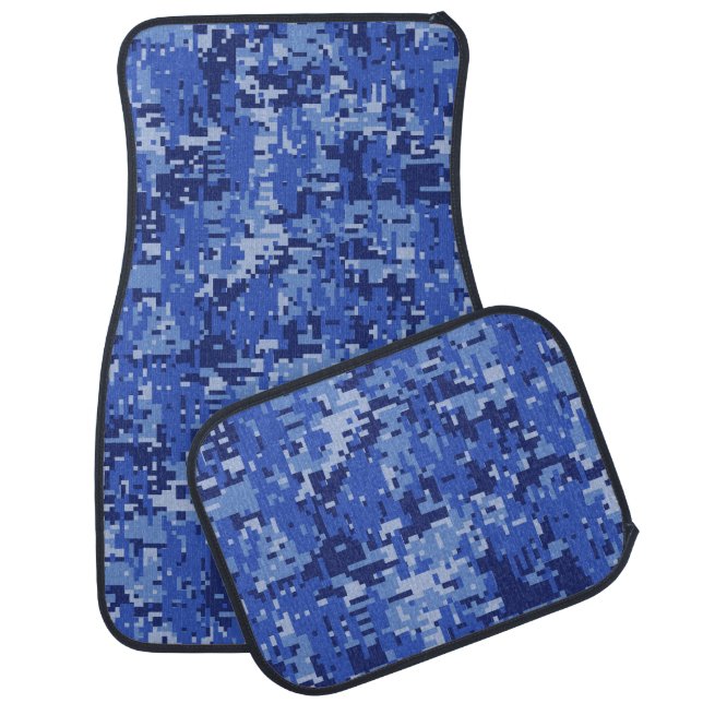 Blue Digital Pixels Camouflage Texture Car Mat (Set)