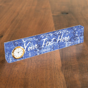 Blue Digital Pixels Camouflage Texture Desk Name Plate