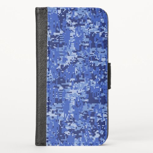 Blue Digital Pixels Camouflage Texture iPhone X Wallet Case