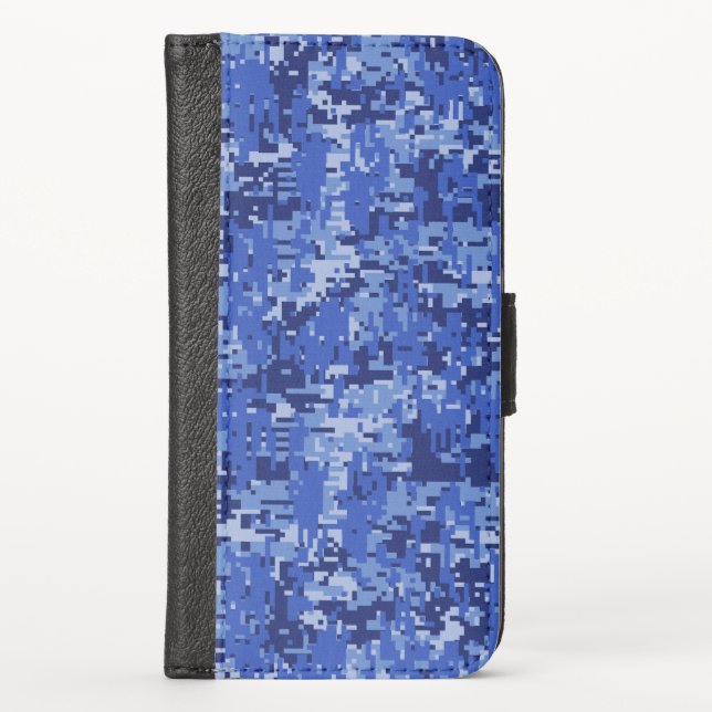 Blue Digital Pixels Camouflage Texture iPhone Wallet Case (Front)