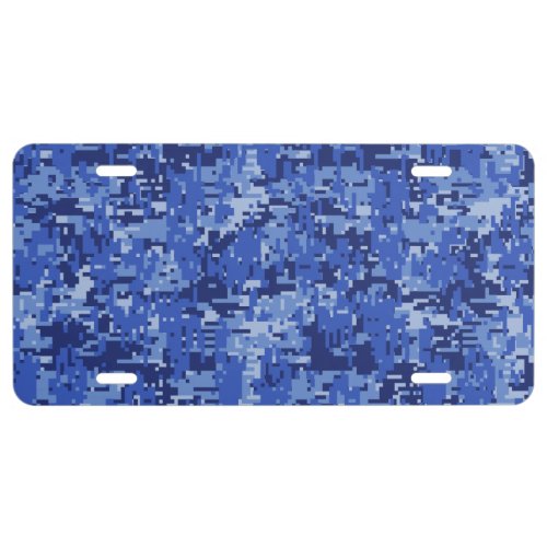 Blue Digital Pixels Camouflage Texture License Plate