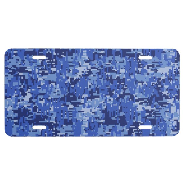 Blue Digital Pixels Camouflage Texture License Plate (Front)