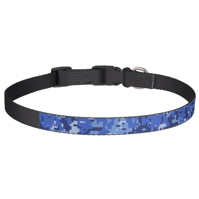 Blue Digital Pixels Camouflage Texture Pet Collar (Front)