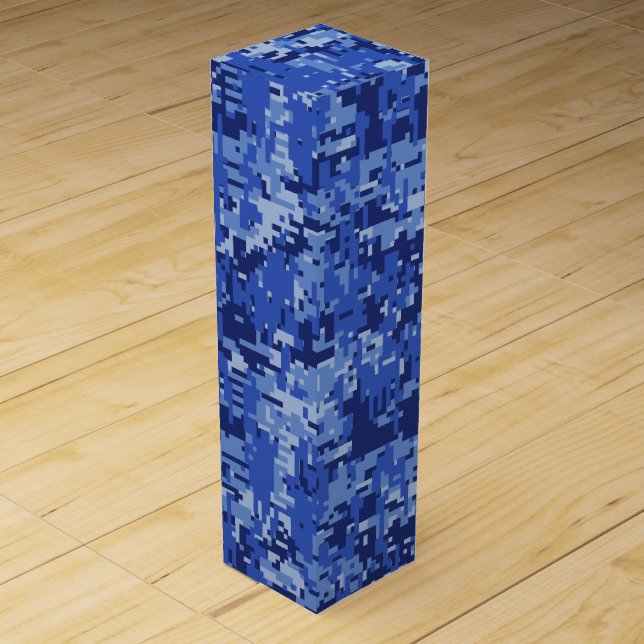 Blue Digital Pixels Camouflage Texture Wine Gift Box (Front)