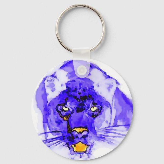 Blue Digital Pop Art Jaguar Keychain (Front)