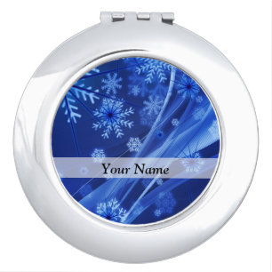 Blue digital snowflake pattern compact mirror