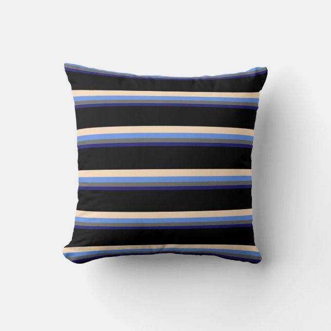 Blue, Dim Grey, Cornflower Blue, Bisque & Black Throw Pillow (Front)
