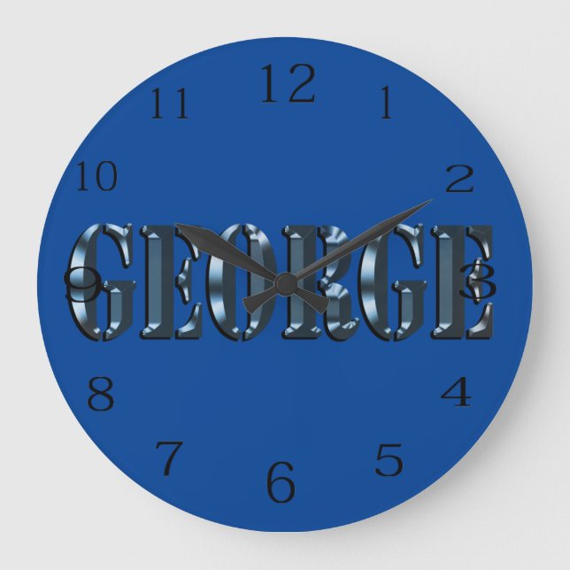 Blue Dimensional George Name Logo,   Large Clock (Front)