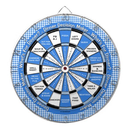 Blue Dinner Decision Maker In Checkered Tablecloth Dartboard With Dart
