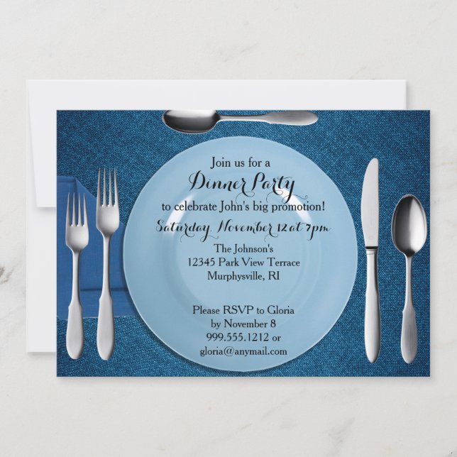 Blue Dinner Party Invitation (Front)