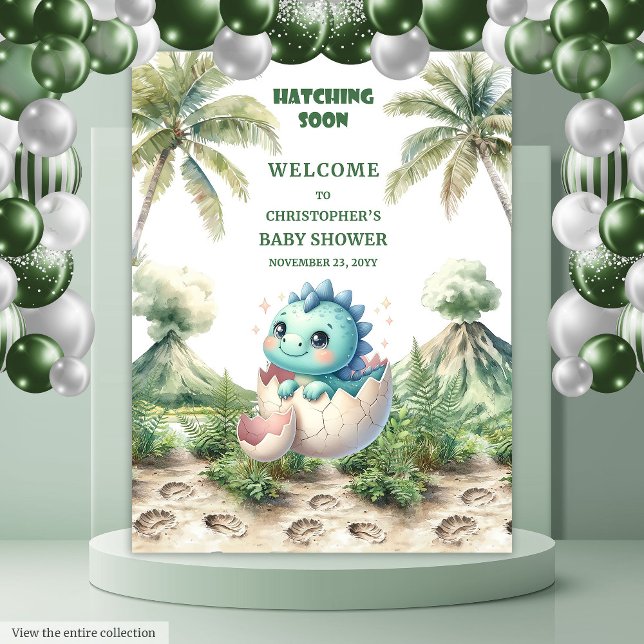 Blue Dino Baby Shower Hatching Soon Backdrop (Blue Dino Baby Shower Hatching Soon Backdrop)