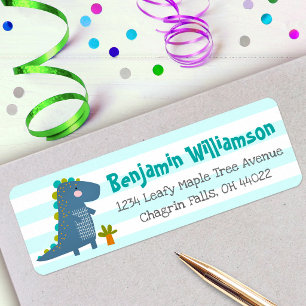Blue Dino Boy Preschool Kindergarten Grad Address Label