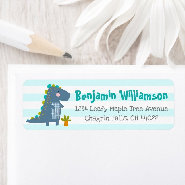 Blue Dino Boy Preschool Kindergarten Grad Address Label (Insitu)
