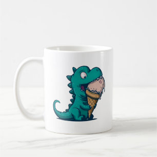 Blue Dino Loves Ice Cream - Funny Cartoon Art Coffee Mug
