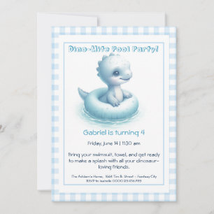 Blue Dino-Mite Birthday Pool Party Invitation