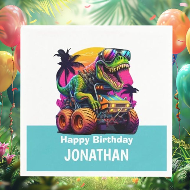 BLUE Dino-Mite MONSTER TRUCK Birthday Party Napkins (Get ready to rev up the fun with BLUE Dino-Mite MONSTER TRUCK birthday party napkins! )