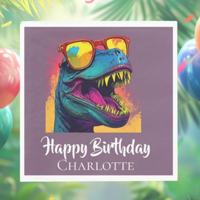  Blue Dino T- Rex Birthday Napkins ( Let’s Roar into a Dino-Mite Birthday Celebration!)