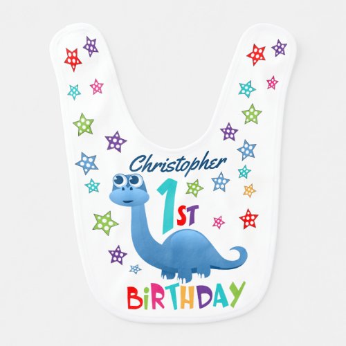 Blue Dinosaur 1st Birthday Baby Bib